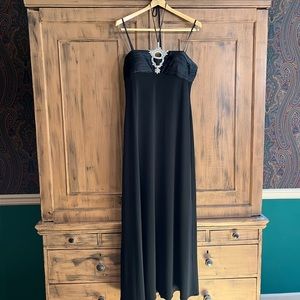 Black evening gown, satin & rhinestones at top